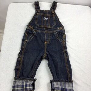 OSHKOSH B’gosh Baby Denim Overalls With Plaid Trim Size 18 Months